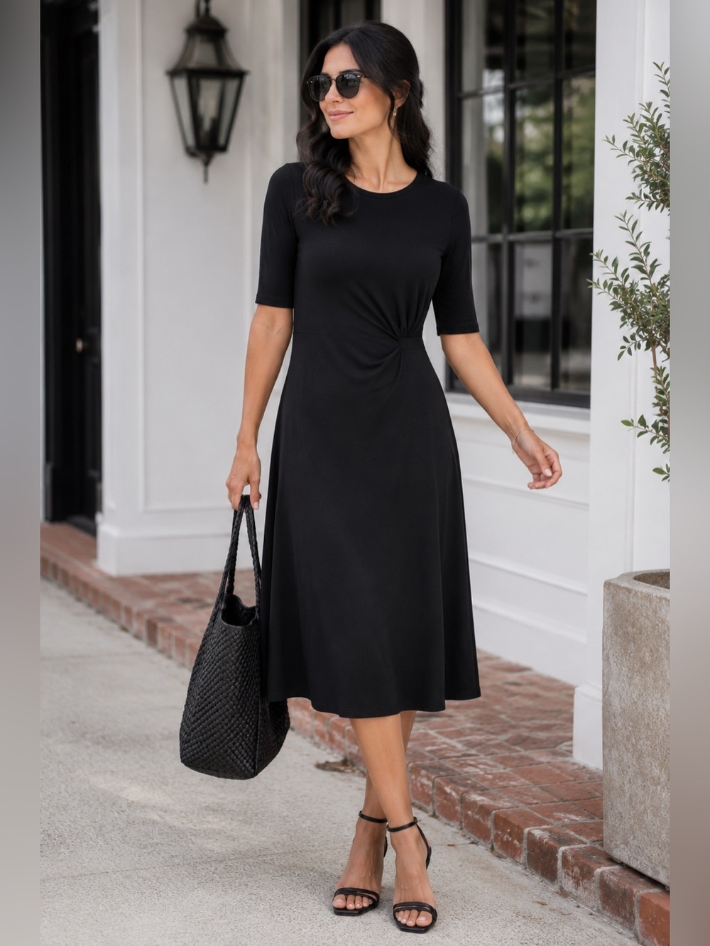 Soft Surroundings Pima cotton black short sleeve midi dress size XS